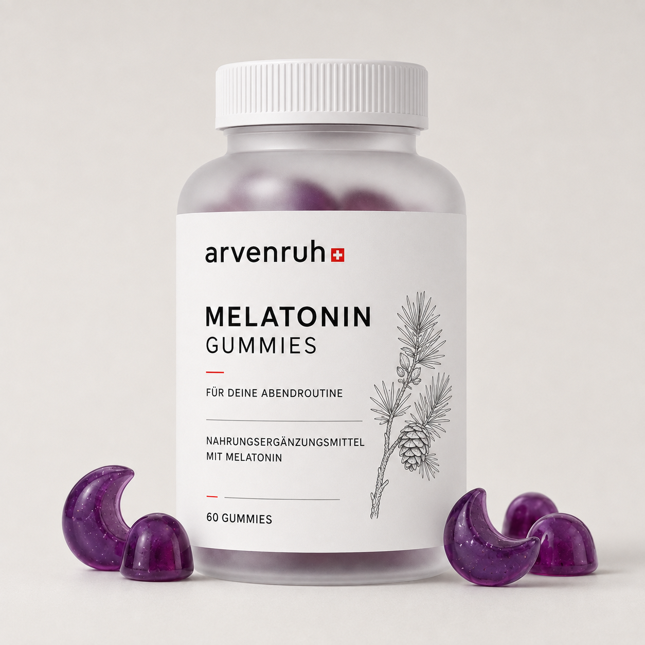 arvenruh. melatonin gummibären nr. 02 — weisse dose mit violetten gummies